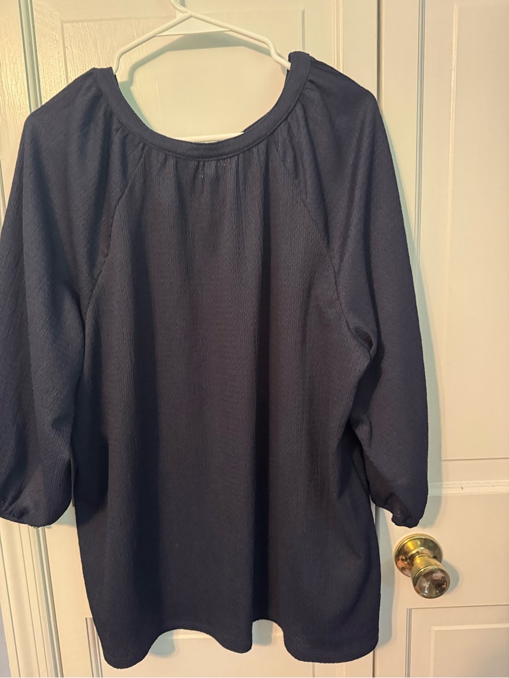 Women's Croft & Barrow Navy Peasant Blouse — Size XXL, Tie Neck, 3/4 Sleeve